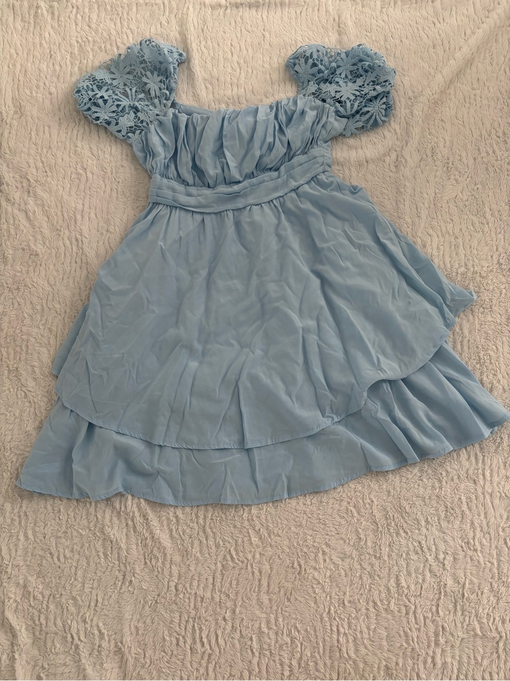 Women's Light Blue Lace Sleeve Layered Dress
